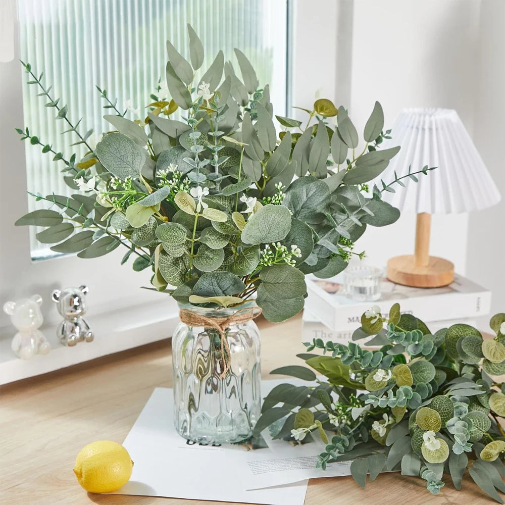 20pcs Artificial Mixed Eucalyptus Leaves Stems Silver Dollar Leaves for DIY Bouquets Floral Arrangement Home Decor Wedding