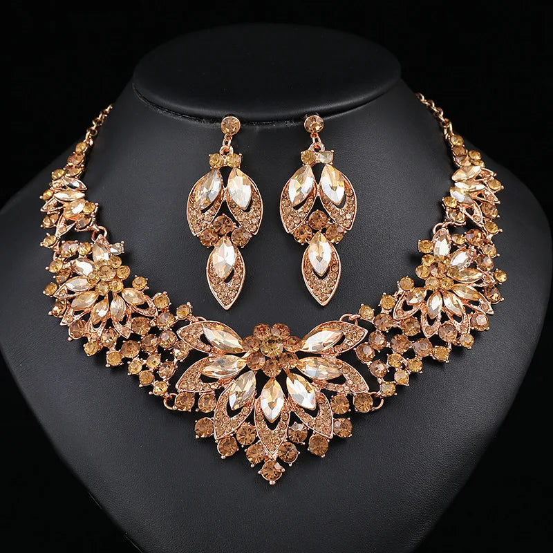 KMVEXO Fashion Multiple Colorful Crystal Prom Wedding Jewelry Sets for Women Accessories Necklace Earrings Bridal Jewelry Sets