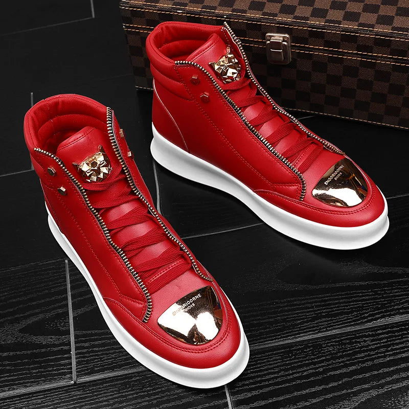 YRZL High Top Casual Shoes Men Sneakers Fashion Skateboard Shoes Leopard Platform Shoe Sport Training Shoes Men's Ankle Boots
