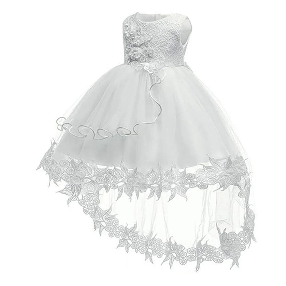 Baby First Baptism Dresses Lace Long Tailing dress Girls Elegant Embroidery Wedding Party Gown Bridesmaid Kids Clothes 3 6 month