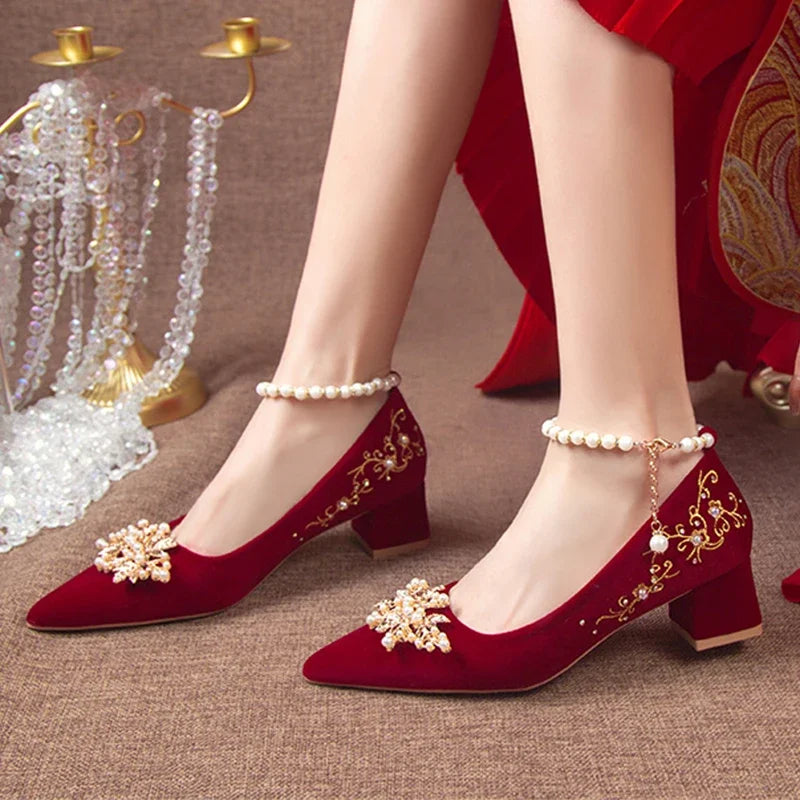 Wedding Shoes Female Footwear Bride Dress New Flower High Flat Floral Pumps Shoes Woman Flats Dress Wedding New Floral Pumps