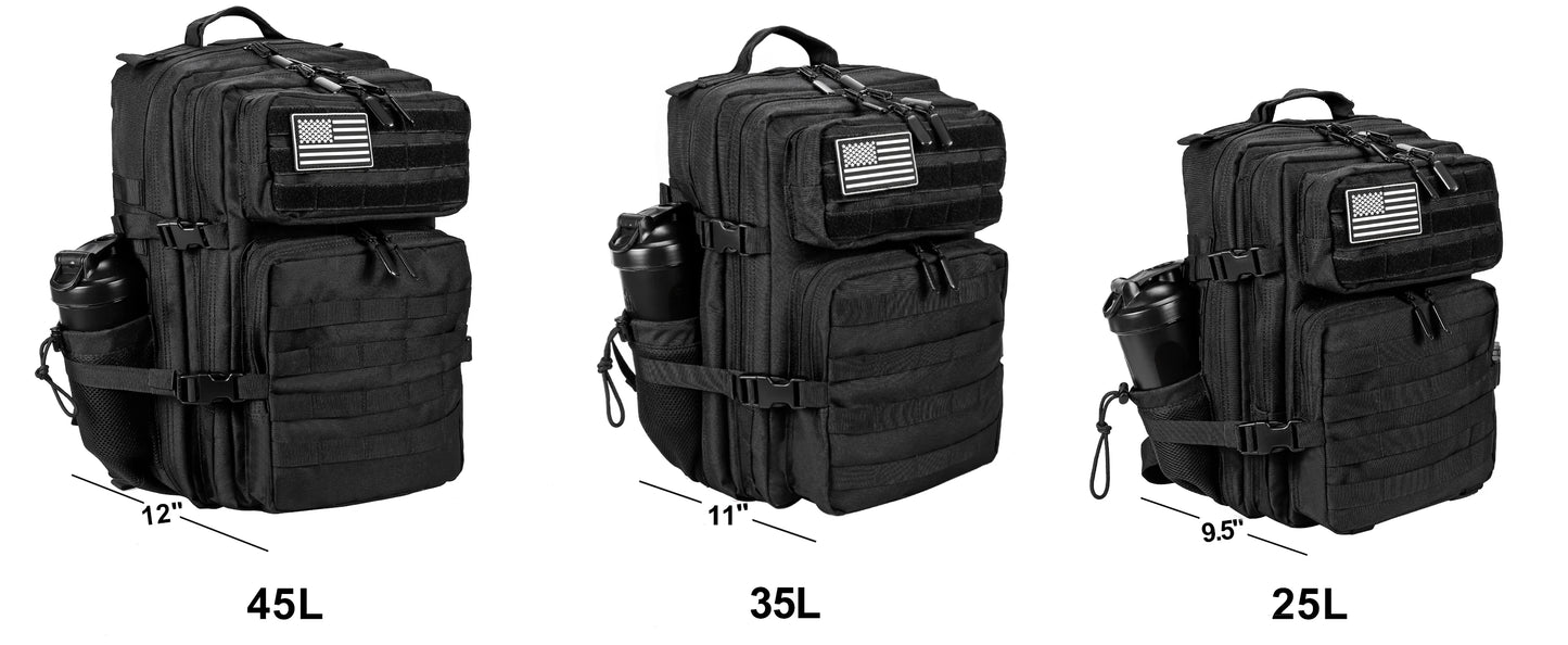 LHI 45L/35L/25L Tactical Backpack for Men and Women Waterproof Athlete Gym Outdoor Bag Travel Hiking Rucksack with Bottle Holder