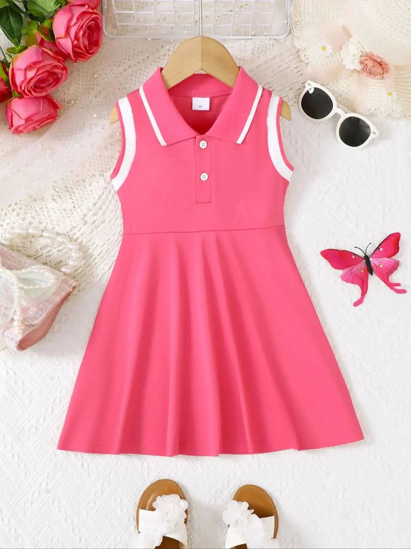 Girls' fashion college style sleeveless dress, cute, casual, comfortable, versatile, suitable for going out in spring and summer