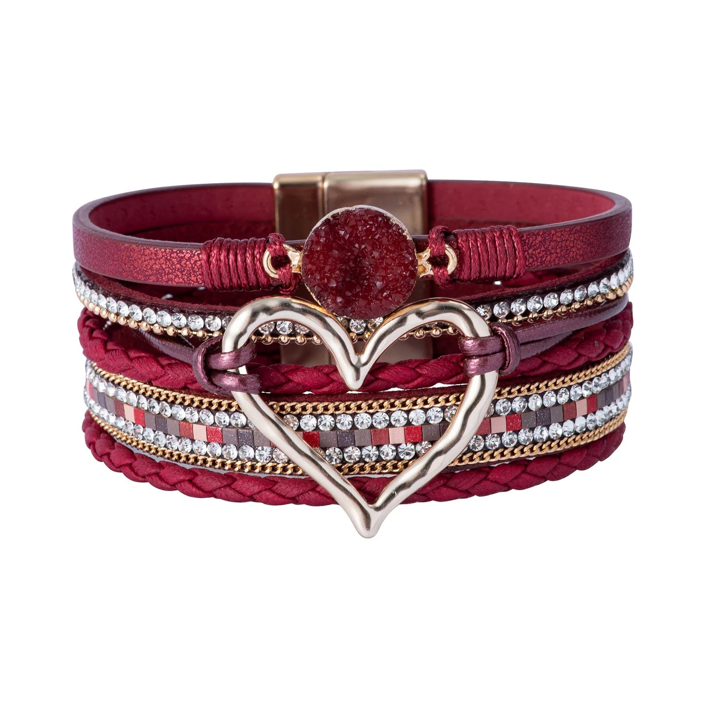WYBU Love Heart Charm Leather Bracelets For Women Fashion Braided Bangles Multilayer Resin Stone Hollow Leather Wrap Bracelets