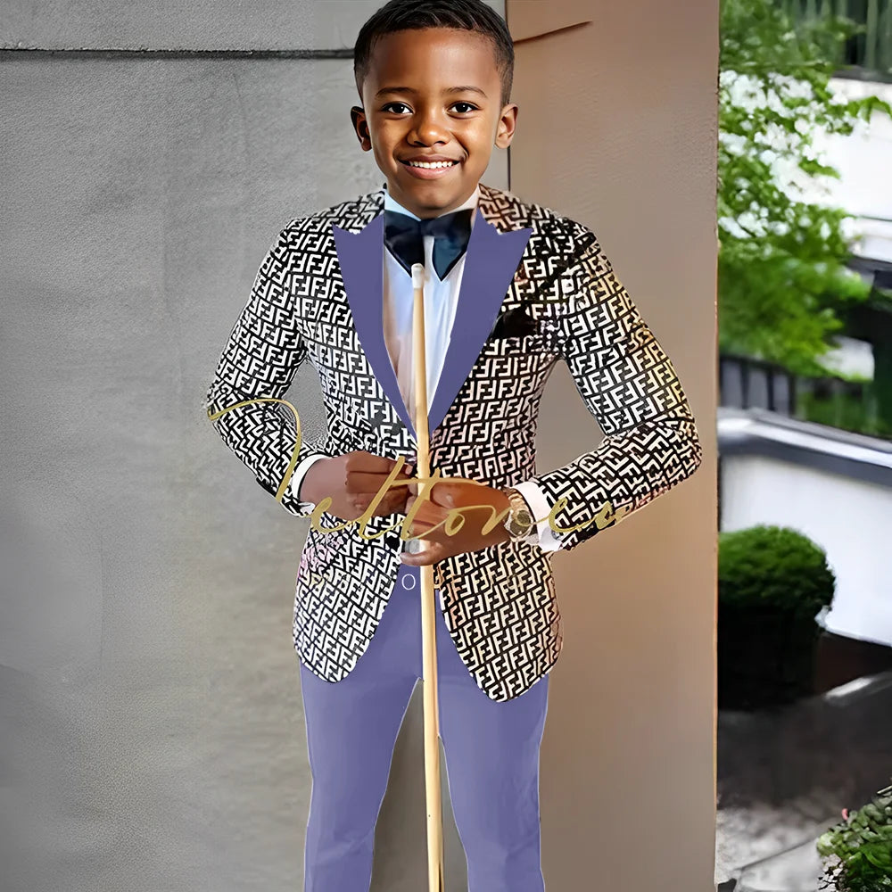 Floral Prom Boy Suits Slim Fit Costume Boy Wedding Tuxedo Terno Blazer 2 PCS Kids Designer Fashion Suit Set (Jacket + Pants)