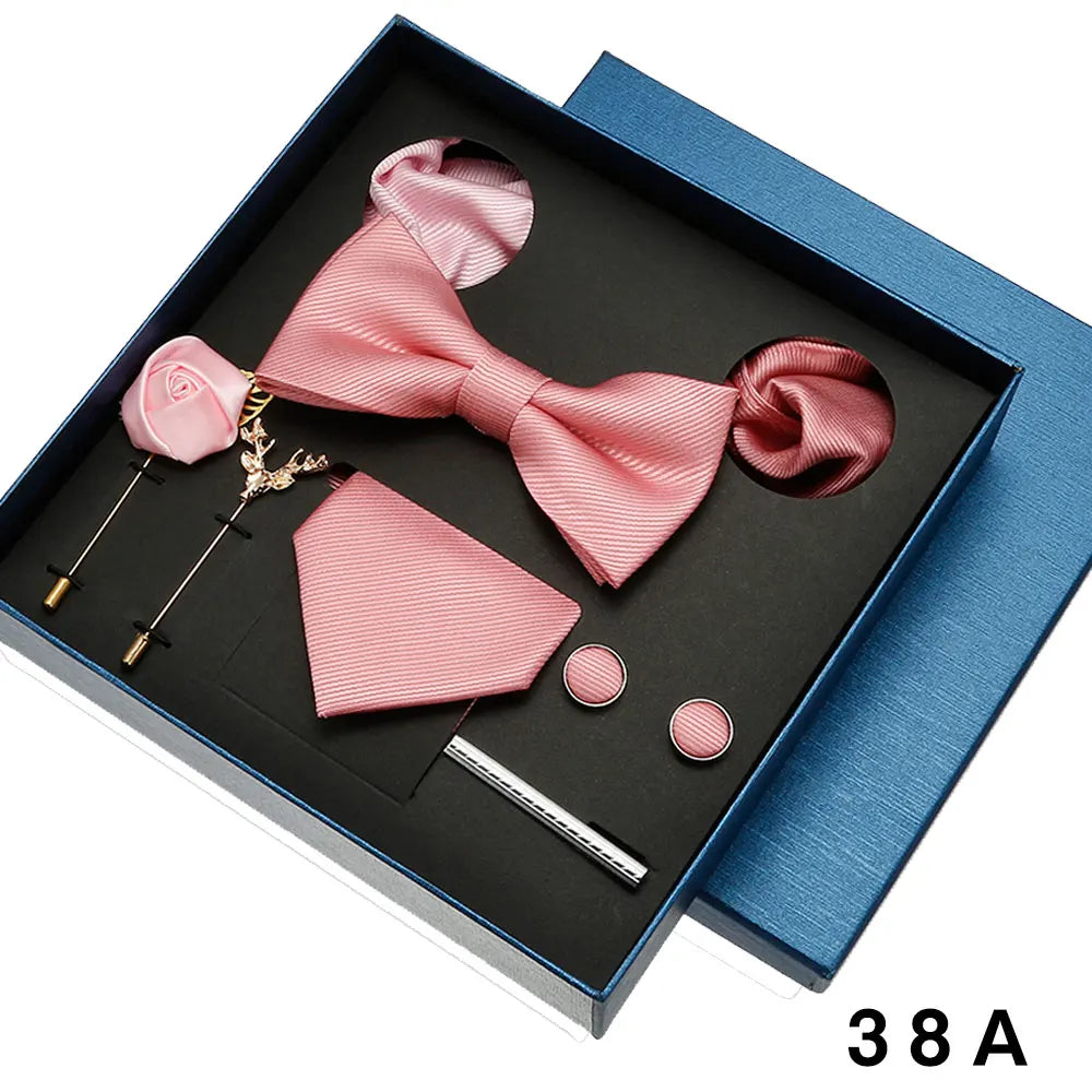 Luxury Tie Set For Men Solid Color Necktie Pocket Square Brooch Cufflinks Gift Box Wedding Business 8pcs Mens Neck Tie Accessory