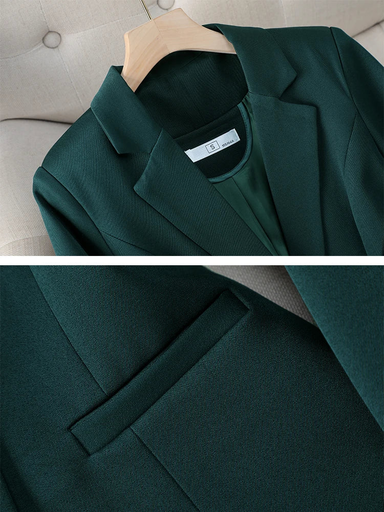 Office Ladies Blazer Women Jacket Apricot Green Black Long Sleeve Single Button Female Business Work Wear Slim Formal Coat