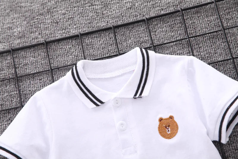Summer Baby Boy Clothing Sets Fashion Bear Embroidery Short Sleeve T-shirt+Shorts Children 2Pcs Suit 1-5Y Girl Kids Sports Set