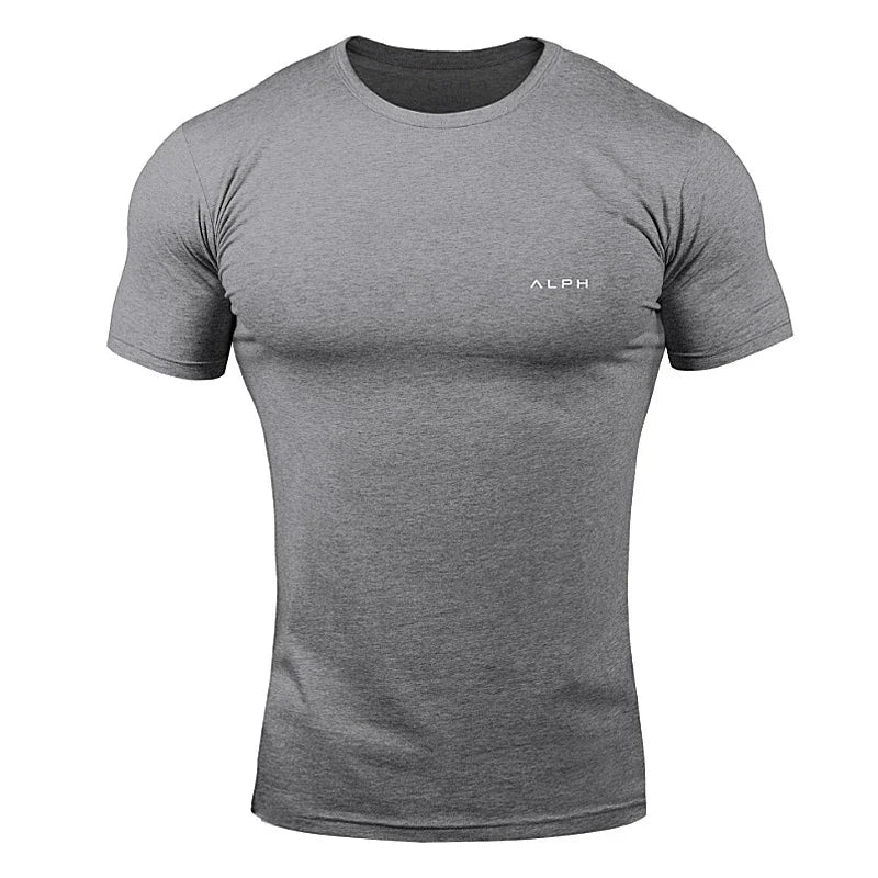 Men's Summer Skinny Short Sleeve Casual T-Shirt Male Gym Fitness Sport Running Workout Tight Tee Cotton Tops Sweatshirt Clothing