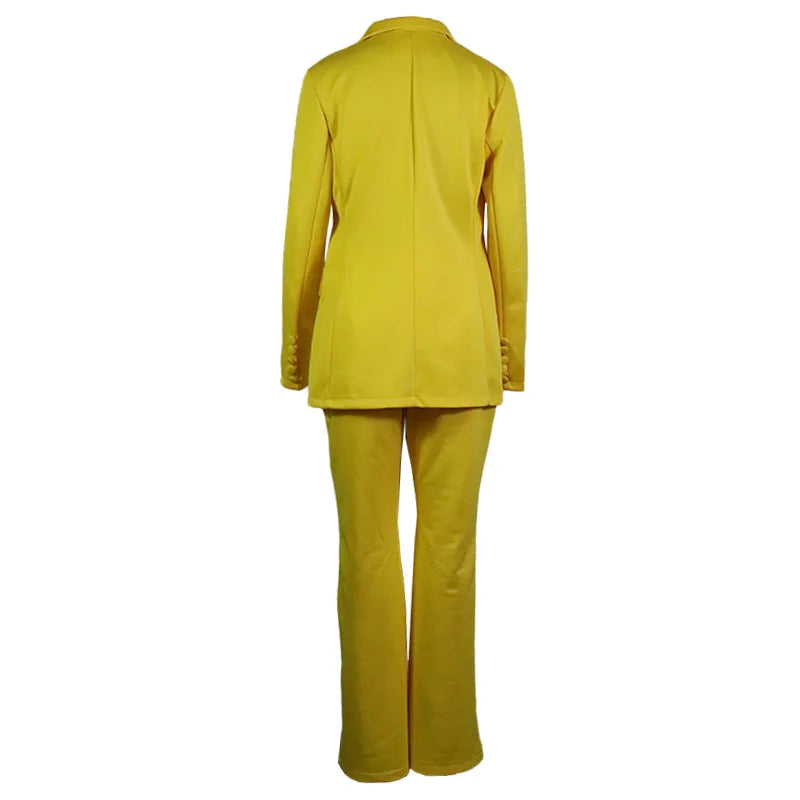 Women's Elegant Double-Breasted Blazer with Puff Sleeves and Faux Pockets - White, Long Sleeve, Mid-Length, High Stretch Fabric, Perfect for Spring and Fall, Everyday Chic, Formal Office Wear | Classic Notched Lapel | Functio
