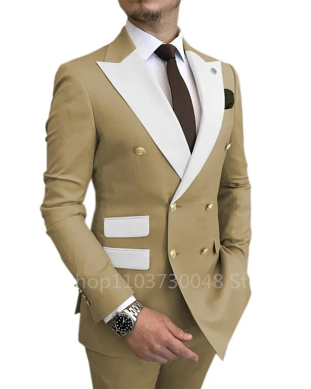 2 Piece New Design Slim Fit Wedding Men Suits Solid Groom Tuxedos Formal Suits for Prom Party Best Man Peak Lapel Blazer Pants