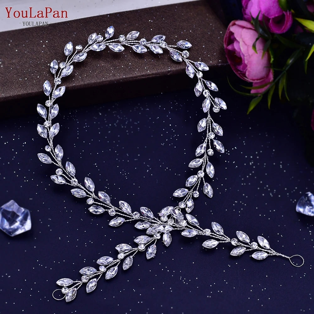 YouLaPan Luxury Wedding Headpiece Rhinestone Hair Vine for Bride Headwear Alloy Flower Headband Weding Hair Accessories HP390