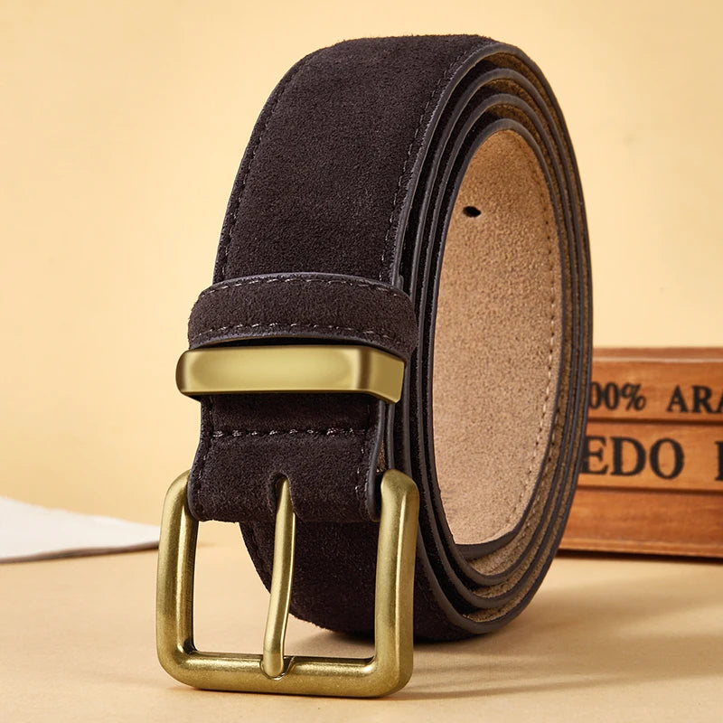 Fashion Suede Cowhide Women‘s Belts Genuine Leather 3.5cm Wide Belt Metal Buckle Women Belt Matched Dress Jeans Skinny Girdle