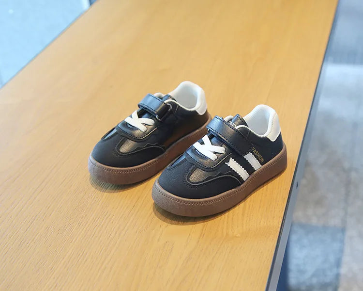 Children Spring Autumn Fashion Soft Soled German Training Shoes Boy Casual Board Shoes Girls Velcro Sneakers Striped White Shoes