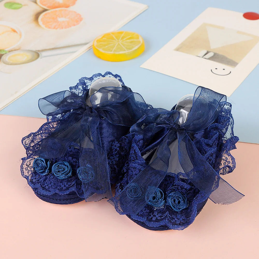 Newborn Princess Soft Sole First Walkers Infant Girls Lace Anti-slip Shoes for Party Wedding Toddler Crib Cotton Prewalker 0-18M