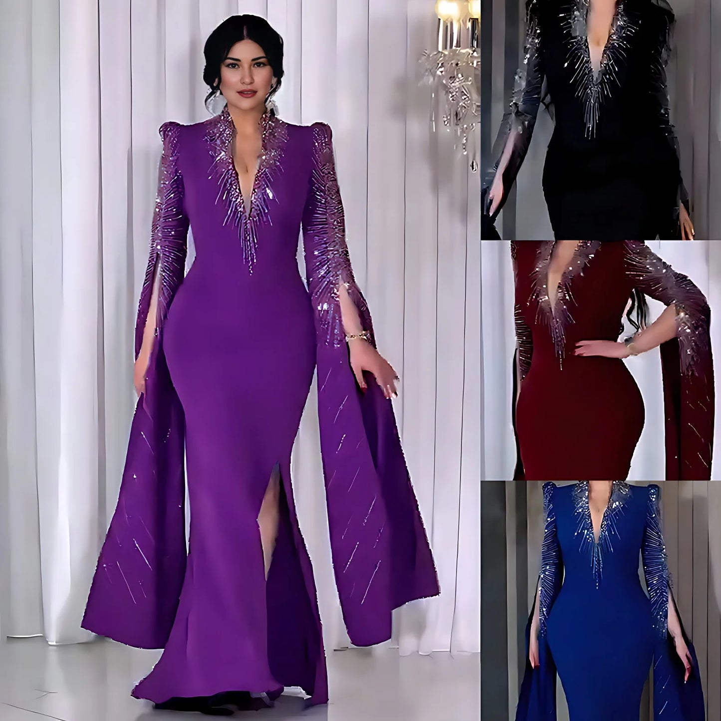 African Women Light Luxury Senior Sense Evening Dress Dubai Muslim High Quality Fashion Sequins Maxi Dresses Elegant Slim Abayas