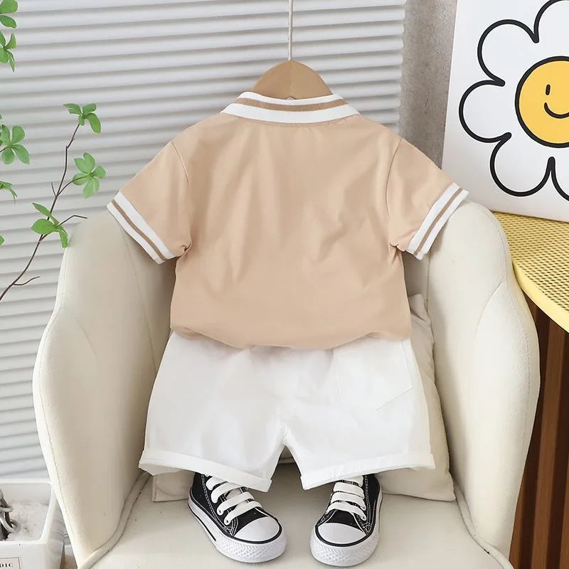 Cotton Summer Baby Children Shorts Pants Suit Polo T-shirt Todder Boy Girl Kids Cartoon Bear Cute Clothes Cheap Stuff 0-5 Years