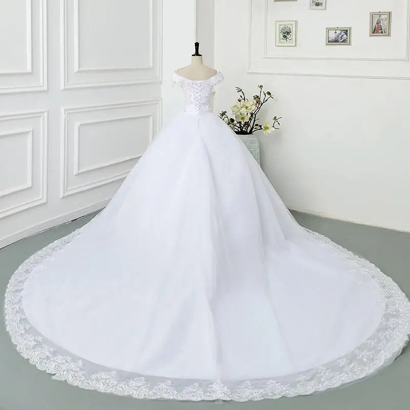 Royal Blue Off The Shoulder Lace Wedding Dress Appliques Beading Bride Dress Vintage Bridal Dresses Plus Size Customized