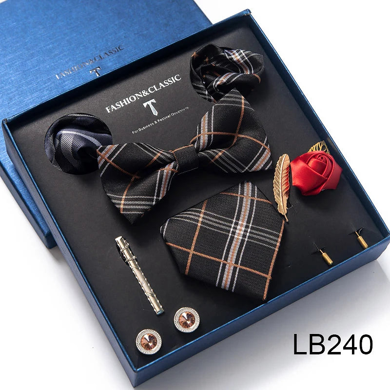 Men's Tie Set Luxury Gift Box Silk Tie Necktie Set 8pcs Inside Packing Festive Present Cravat Pocket Squares Holiday Gift Men