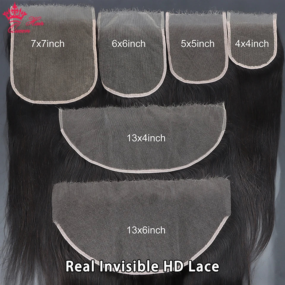 Queen Hair Real HD Frontal/Closure Only Invisible Melt Skin Lace 13x6 13x4 4x4 5x5 6x6 7x7 Raw Human Hair Body Wave & Straight