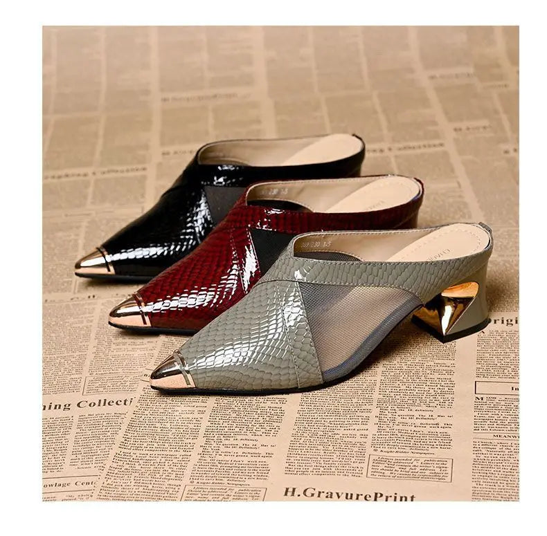 Low Shoes Hoof Heels Rome Synthetic PU Fabric Rubber Low Shoes PU Rubber Hoof Heels Fabric Rome