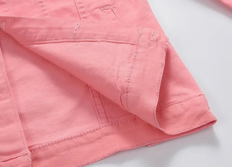 Men Pink Denim Jackets Outwear Slim Fit Denim Coats New Fashion Male Cotton Casual Jeans Jackets Streetwear Jean Coats Size 4XL