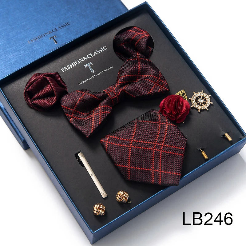 Men's Tie Set Luxury Gift Box Silk Tie Necktie Set 8pcs Inside Packing Festive Present Cravat Pocket Squares Holiday Gift Men