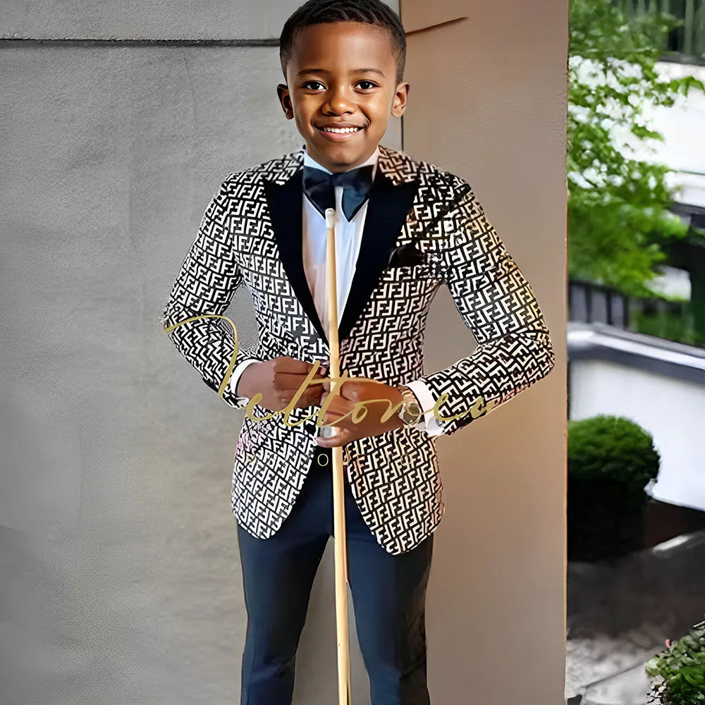 Floral Prom Boy Suits Slim Fit Costume Boy Wedding Tuxedo Terno Blazer 2 PCS Kids Designer Fashion Suit Set (Jacket + Pants)