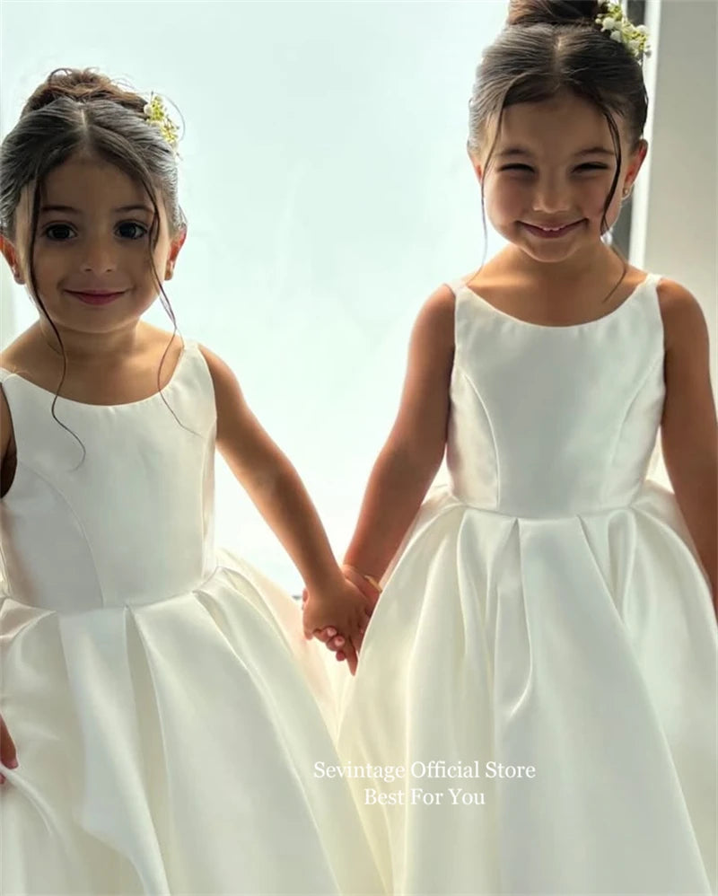 Sevintage Cute Ivory Baby Flower Dresses Bow Back Birthday Party Gifts Wedding Dresses For Kids ropa de niña 2025 Customized