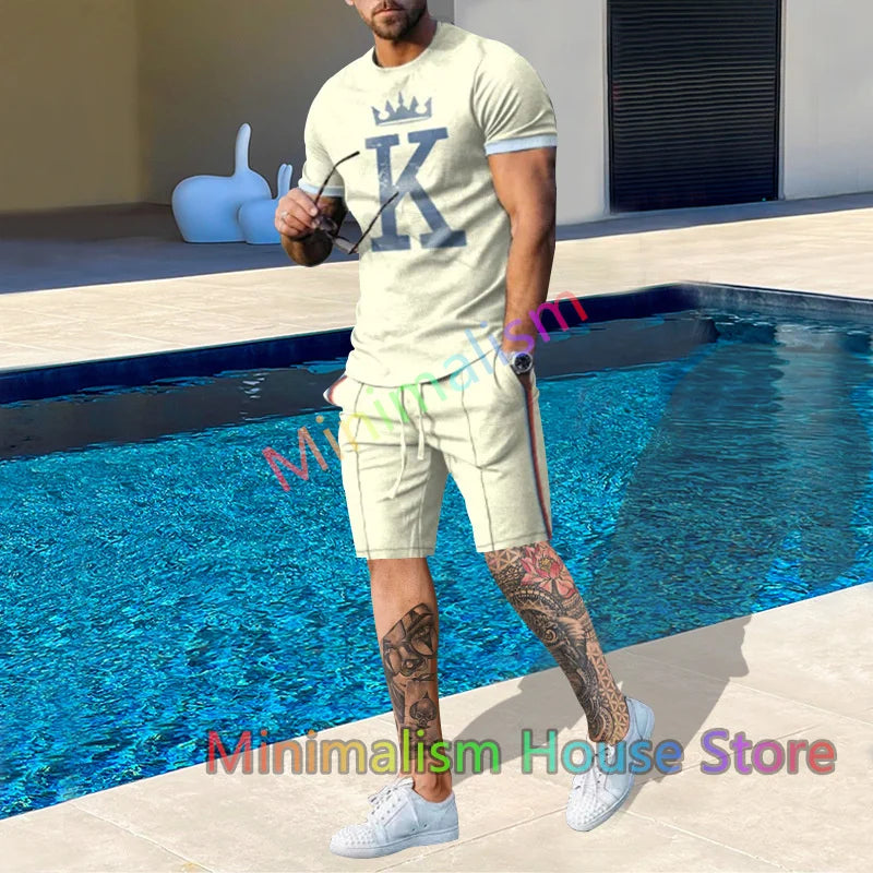 2025 New Men's Tracksuit Sets Short Sleeve T-Shirt Suit Casual Suit Sports Solid Color Streetwear Shorts 2 Piece Male Clothes