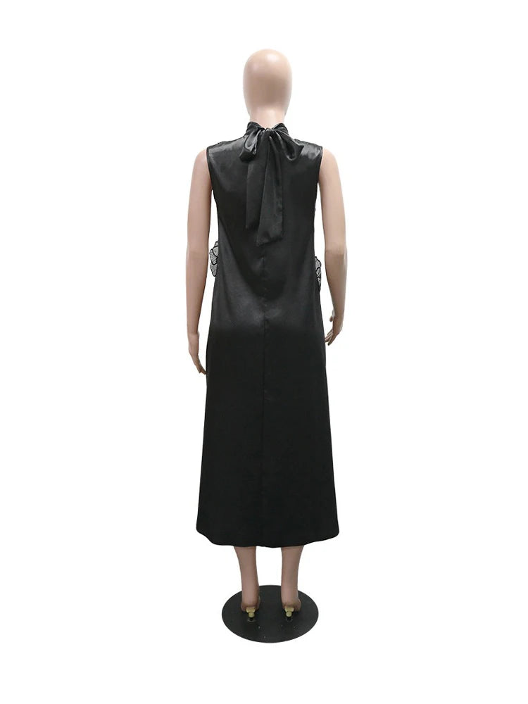 Woman African Traditional Dresses Summer Elegant Sleeveless Dress Stretchy Fake Silk Midi Dresses Luxury Wholesale Dropshipping