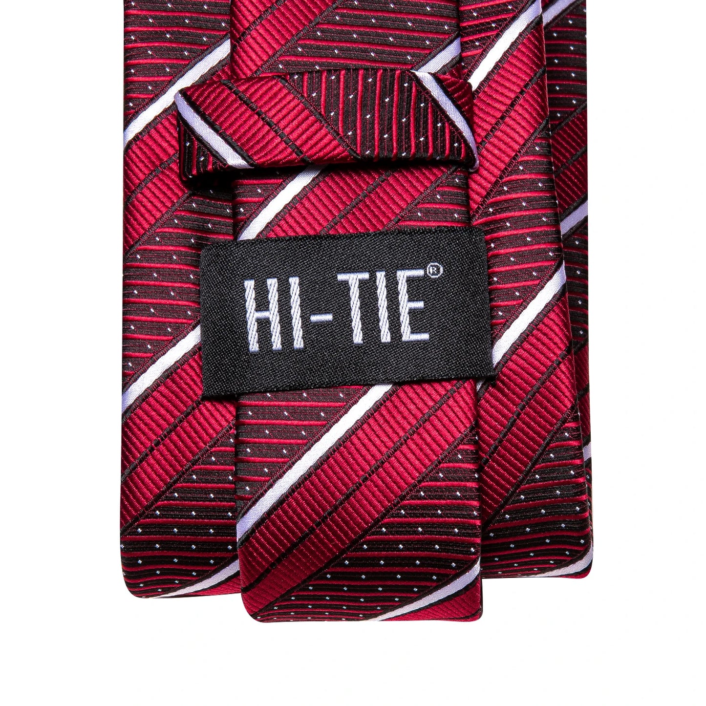 Hi-Tie Striped Burgundy Blue Black Men Elegant Necktie Handkerchief Cufflinks 3PCS Set Fashion Classic Silk Luxury Tie for Man