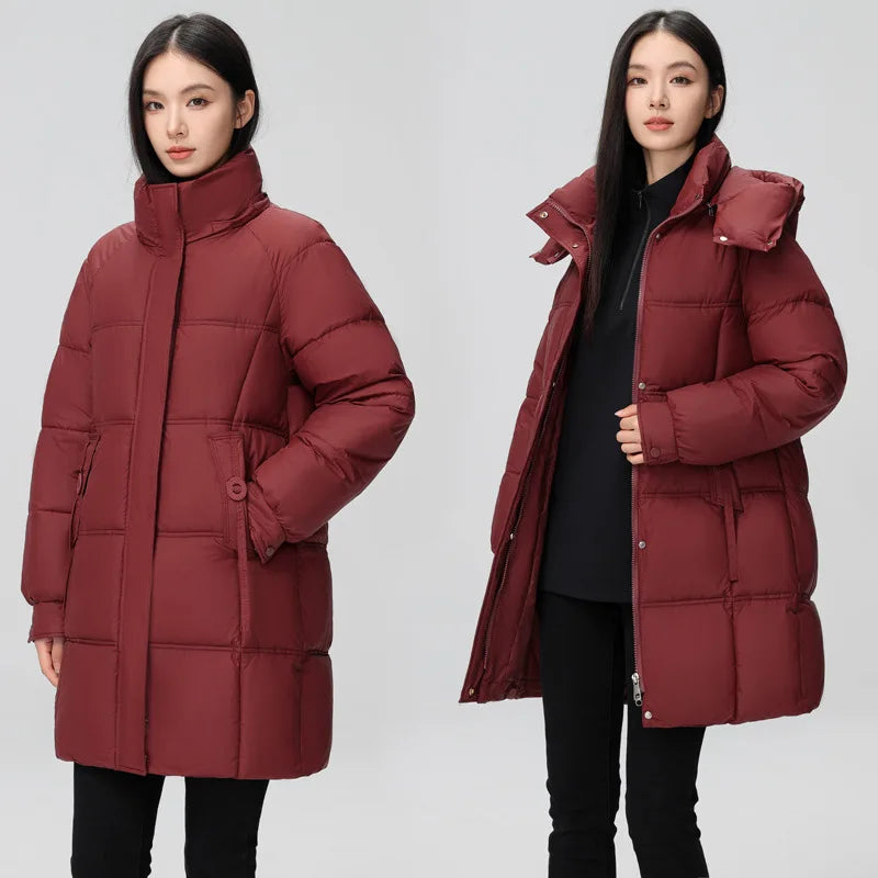 2024 New Winter Women Jacket Mid Long Hooded Parka Cotton Padded Jacket Female Parkas Loose Casual Warm Outwear Snow Wear Coats