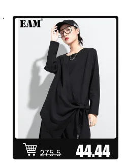 EAM High Waist Two Ways Wear Black Wide Leg Long Pants New Loose Fit Trousers Women Fashion Tide Autumn Spring 2025 1DF3635