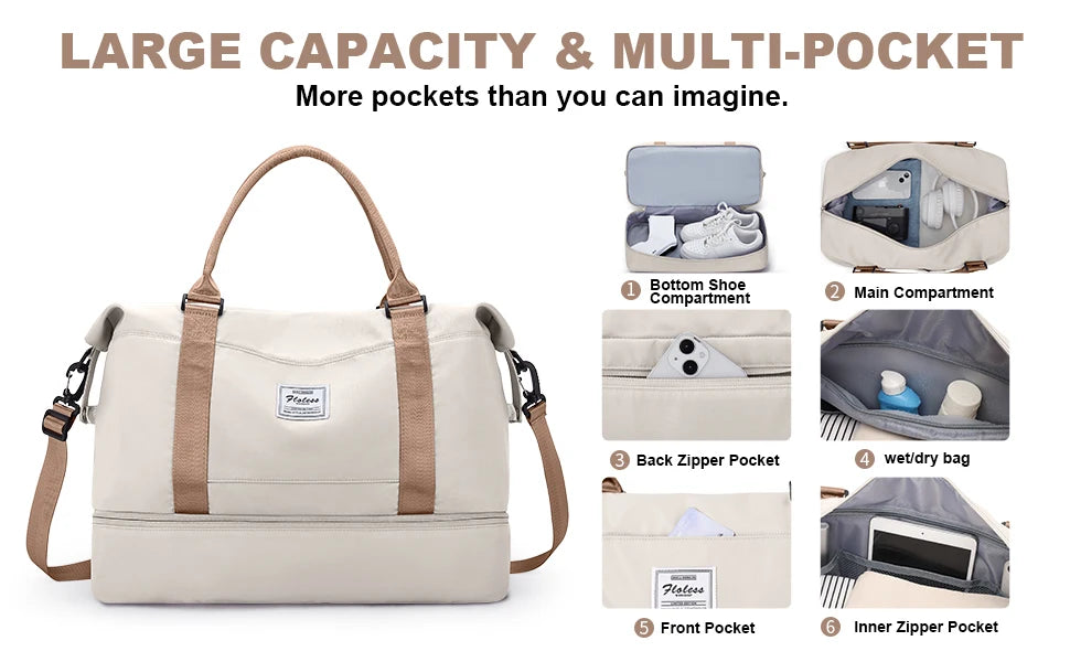 Likros Duffel Bag Travel Bag with Shoes Compartment, Gym Tote Bags, Shoulder Weekender Overnight Bag for Women Luggage Hangbag