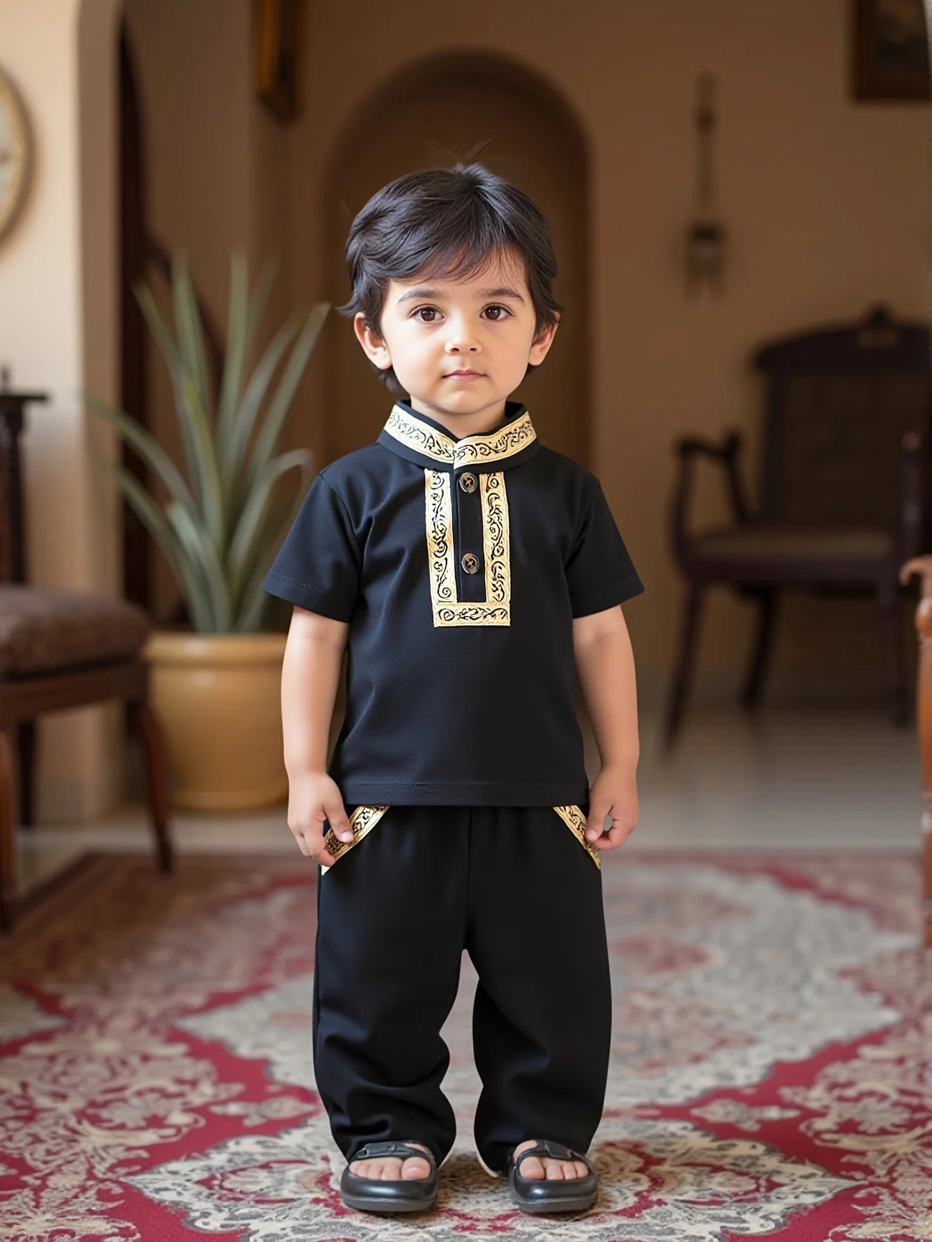 Summer's New Ethnic-Style Clothing For Baby Boys, A Two-Piece Short-Sleeved And Long-Pants Street Simple And Casual Set