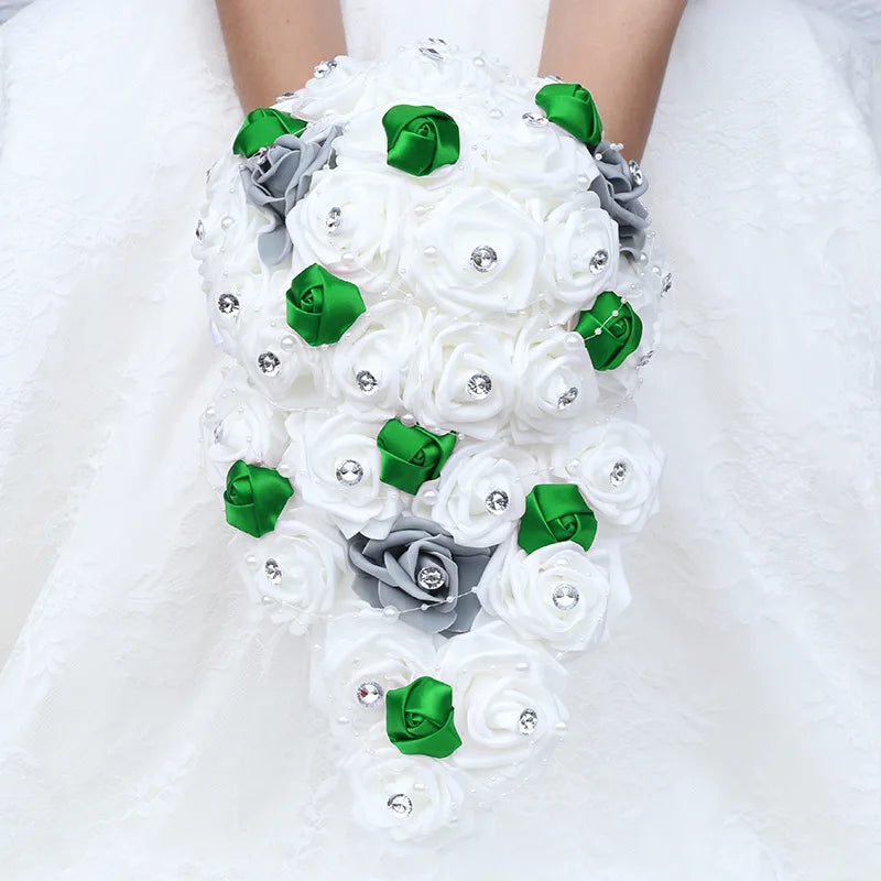 Waterfall New Wedding Bouquets for Bride and Bridesmaid Rose Rhinestones Hand Flower Party Wedding Decoration