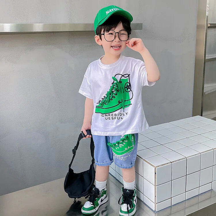 2849 Boys Summer Suit 2023 New Children's Summer Cool Handsome Short Sleeve Baby Boy Thin Fashionable Clothes