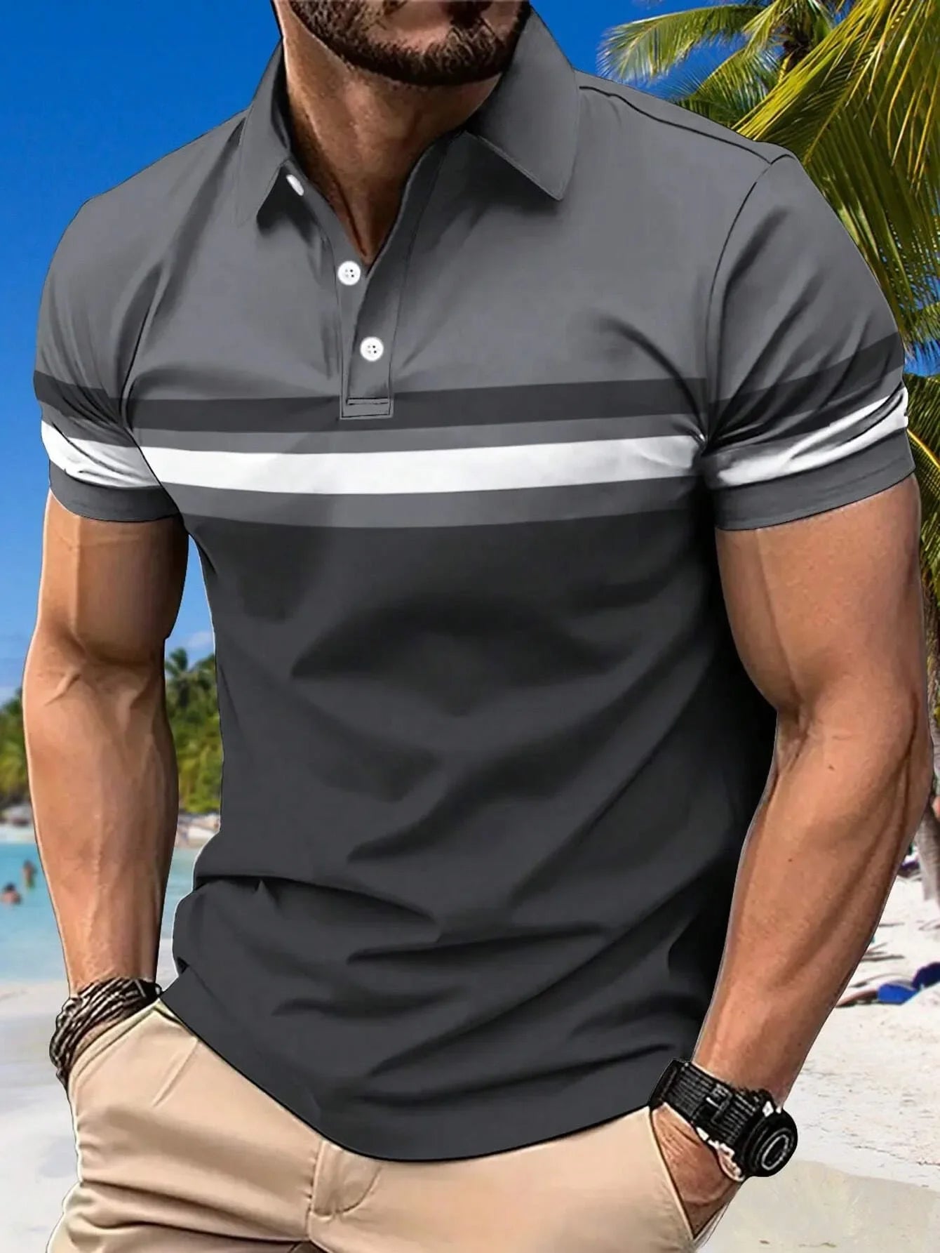 New Summer Men's Polo Shirt Button Collar Short Sleeve Pullover Casual Sports Solid Color Striped Lapel Trend Men's T Shirt