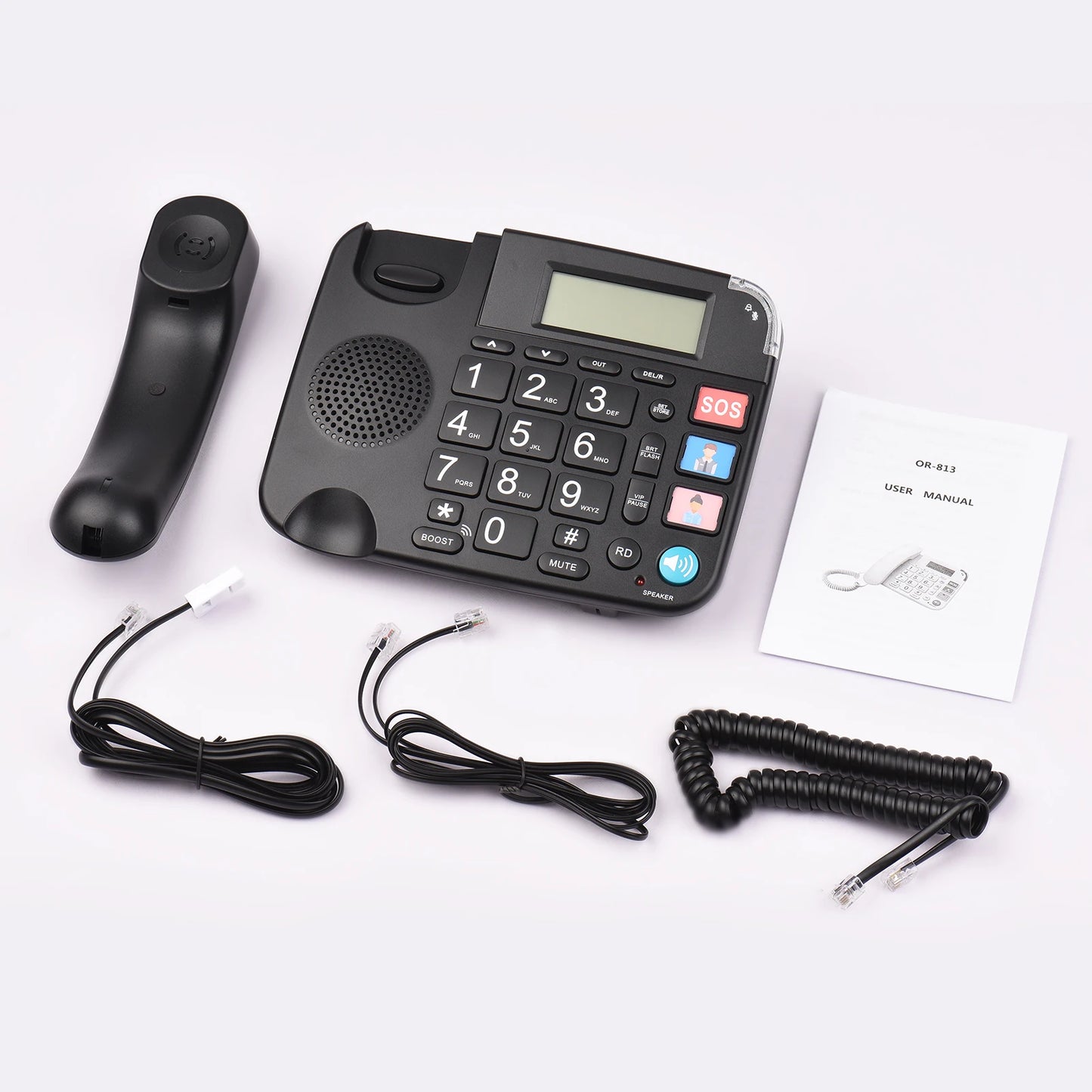 Black Corded Phone with Big Button Desk Landline Phone Telephone Support Hands-Free/Redial/Flash/Speed Dial/Ring Volume Control