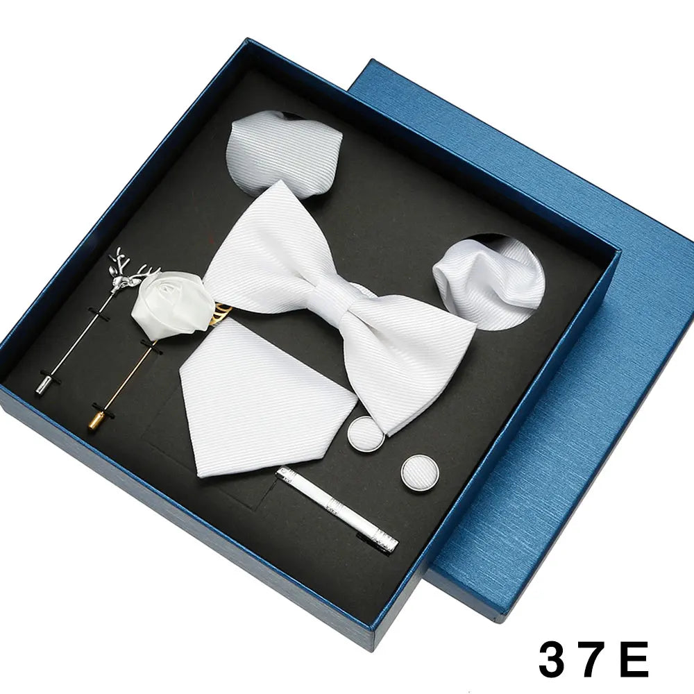 Luxury Tie Set For Men Solid Color Necktie Pocket Square Brooch Cufflinks Gift Box Wedding Business 8pcs Mens Neck Tie Accessory