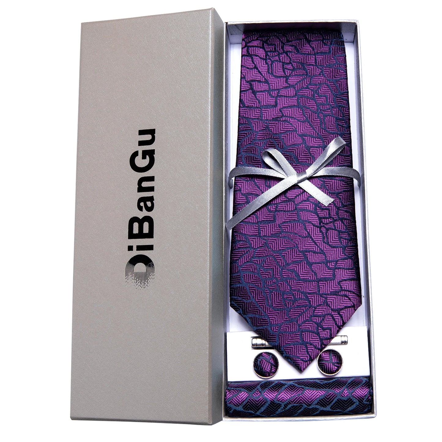 Solid Black Plaid Men's 8cm Polyester Neck Tie Handkerchief Cufflinks Set with Gift Box Tie Clip Birthday Anniversary Gift