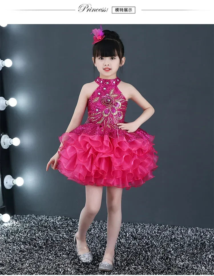 Summer Stage Princess Girls Casual Dresses Sequin Tutu Children Costume Robe Fille Party Baby Clothing Dance Kids Dress Vestidos