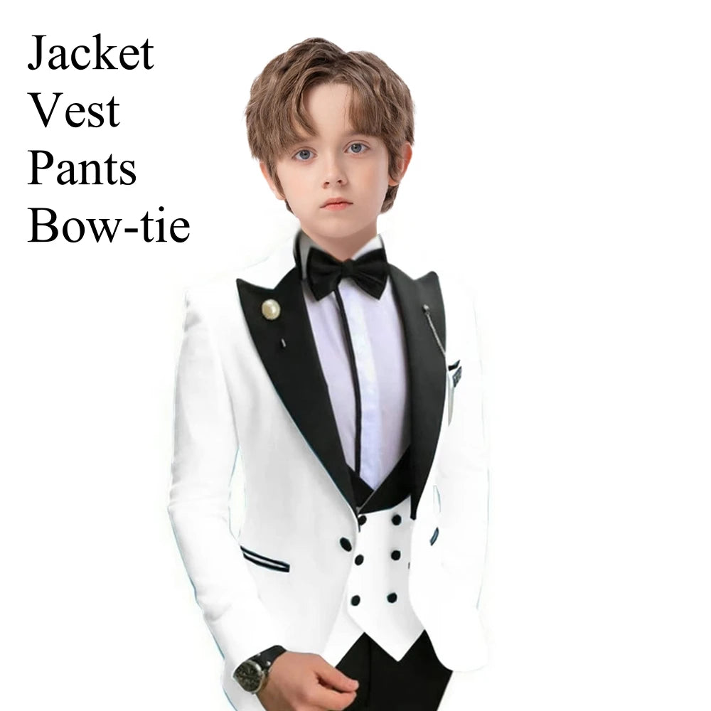 Slim Fit Boy's Suit Set 3 Pieces Tuxedo For Formal Occasion Blazer Vest And Pants Kids Outfit For Wedding Prom School Activities