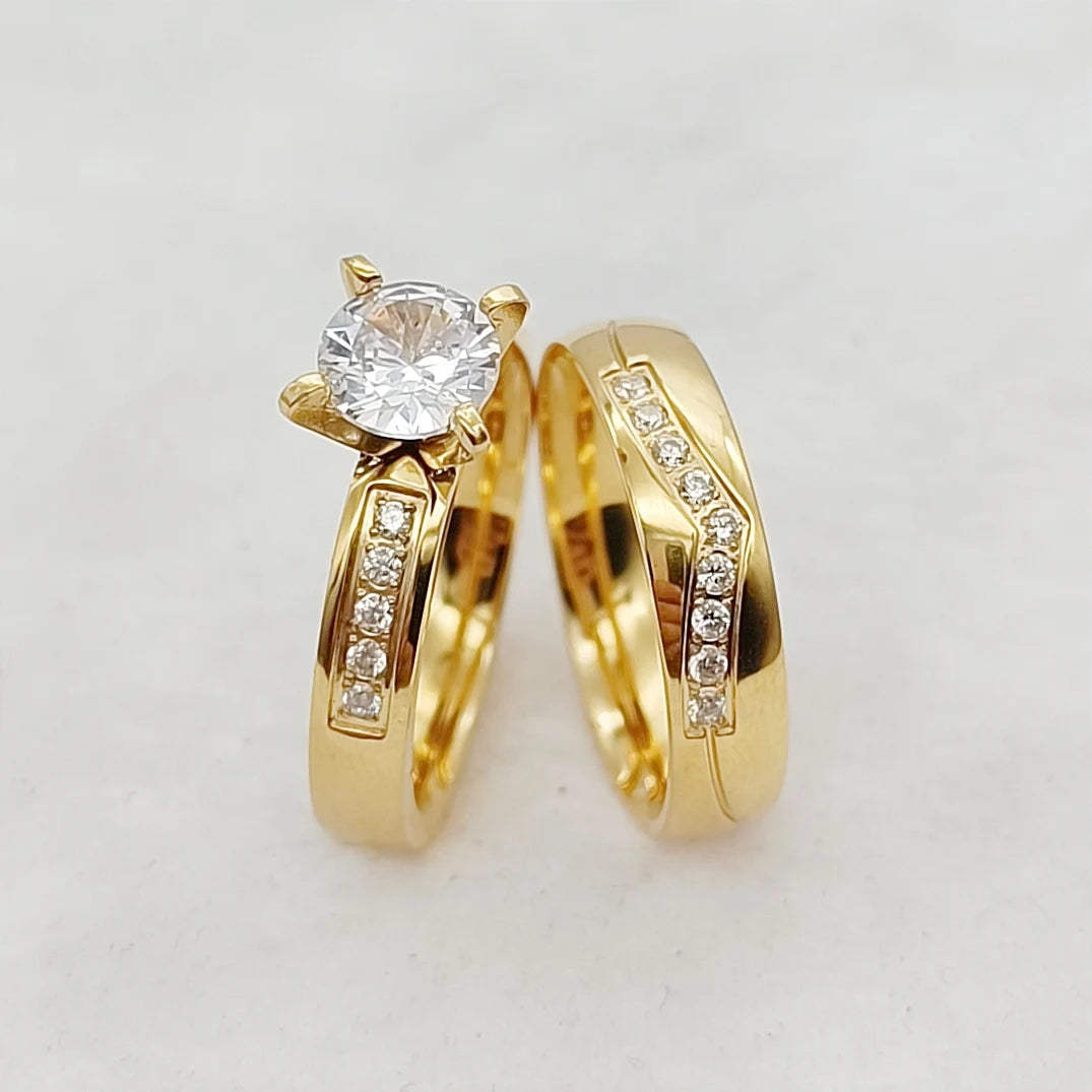 Ladies Stackable Cz Diamond Wedding Engagement Rings Bridal Sets For Girl women 24k Gold Plated Jewelry Love commitment alliance