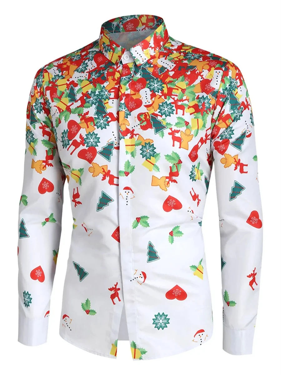 Men And Women Universal Graffiti Color 3D Printed Lapel Long-sleeved Shirt 2024 Fashion Casual Funny Four Seasons Men's Top