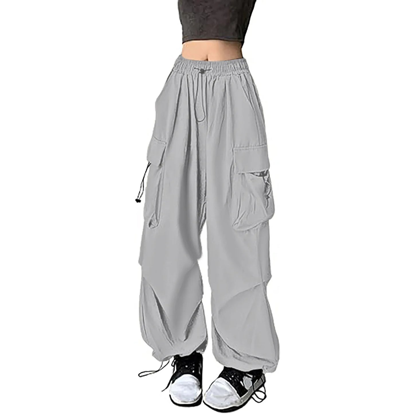 Womens Baggy Cargo Pants Streetwear Hip Hop Joggers Sweatpants Drawstring Casual Loose Dress Pants for Women Business Casual
