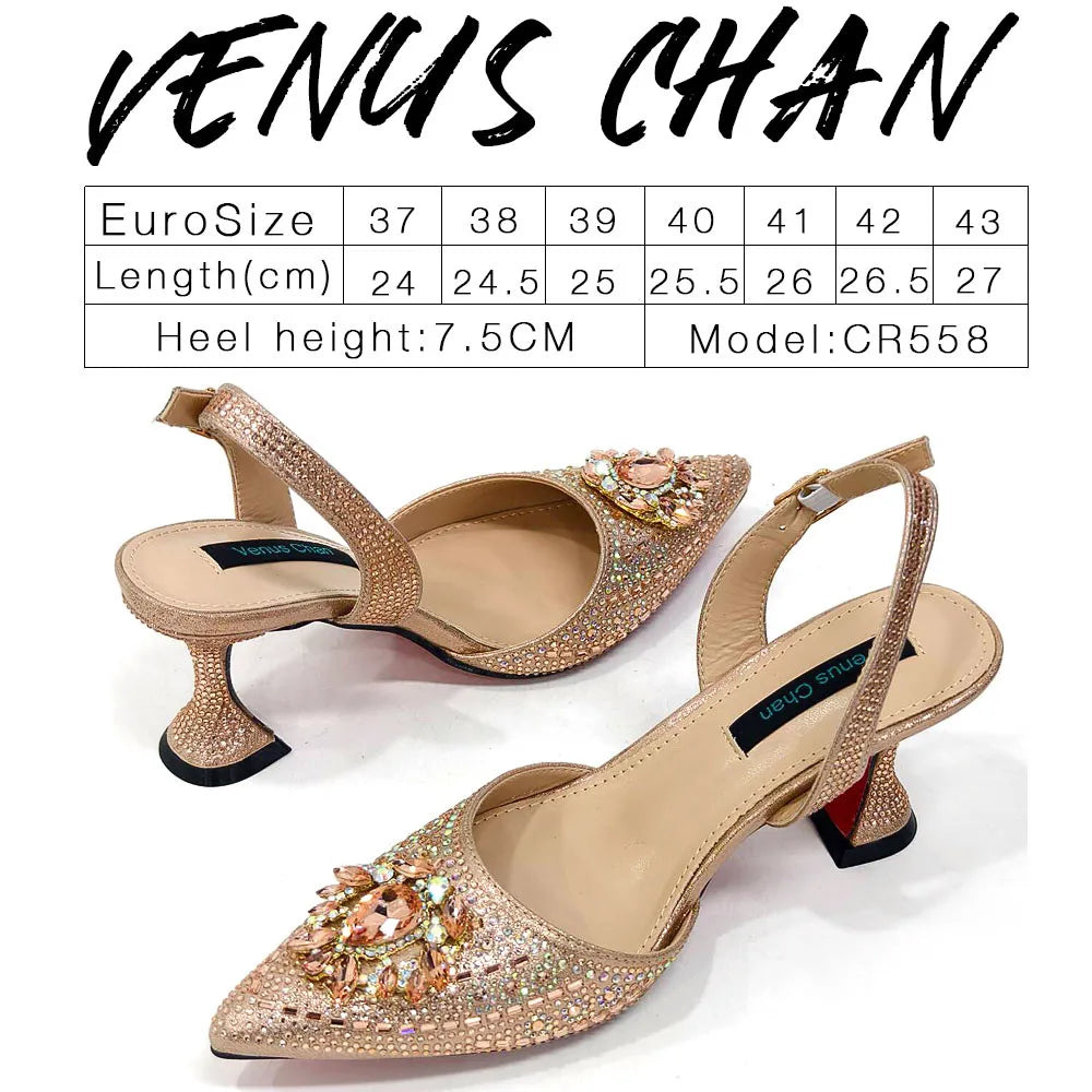 Nigerian Heel Party for Women Blue Color Shoes and Bag Set Rhinestone Handbag Italian Design Wedding INS 2025