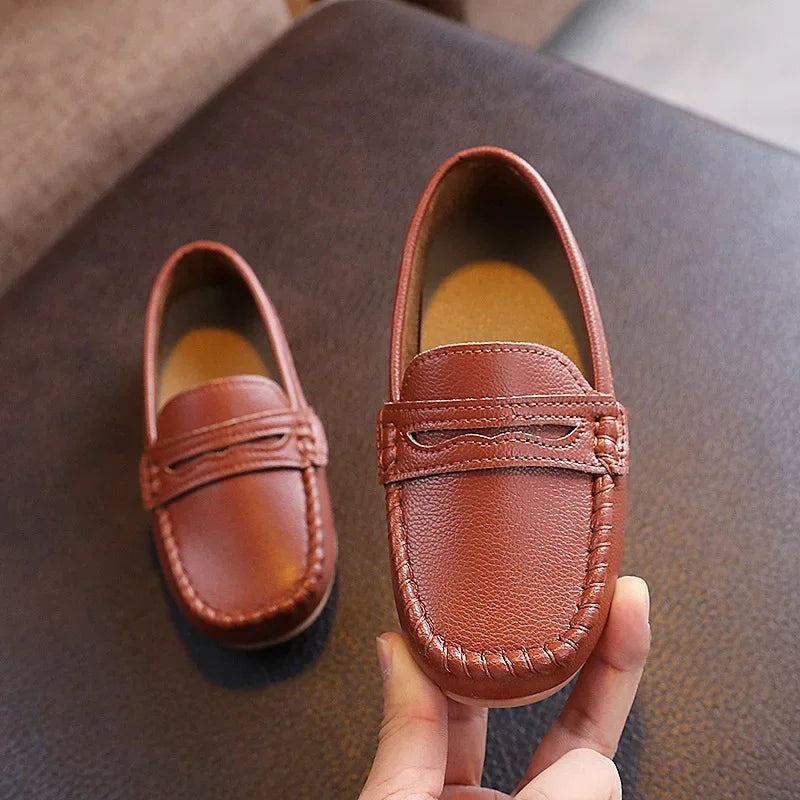 2025 Boys' Slip-On Oxford Loafers Spring Autumn Soft PU Leather Toddler Shoes Black White School Uniform Shoes for Kids