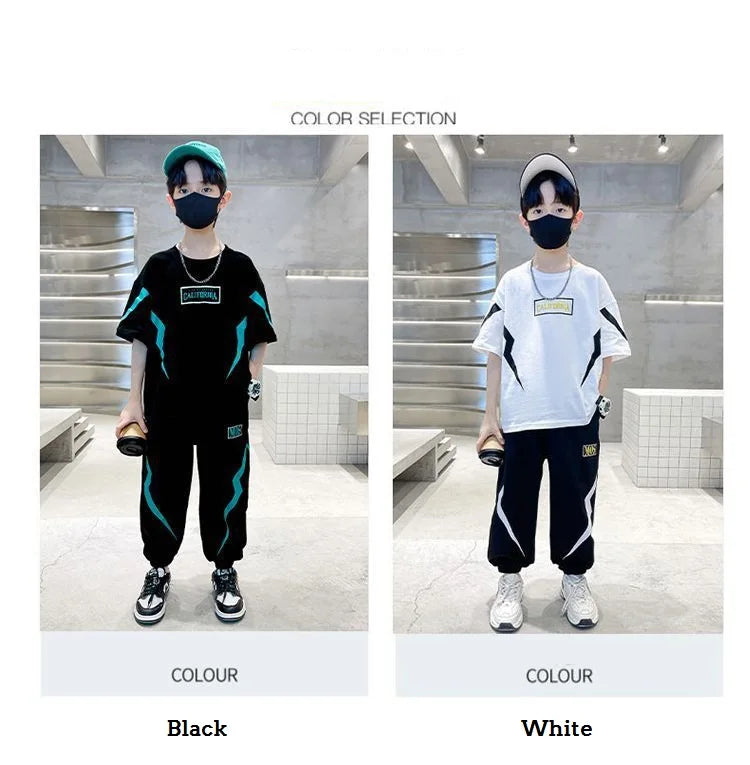 Summer Boys Cotton Alphabet Lightning T-Shirt Tops+Sweatpant School Kids 2PCS Tracksuit Child Jogger Outfit Workout Set 5-14 Yr
